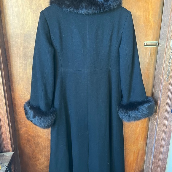 Luxury Long Swing Coat Marvin Richards Vintage Black Wool Fox Fur Trim - Picture 7 of 14